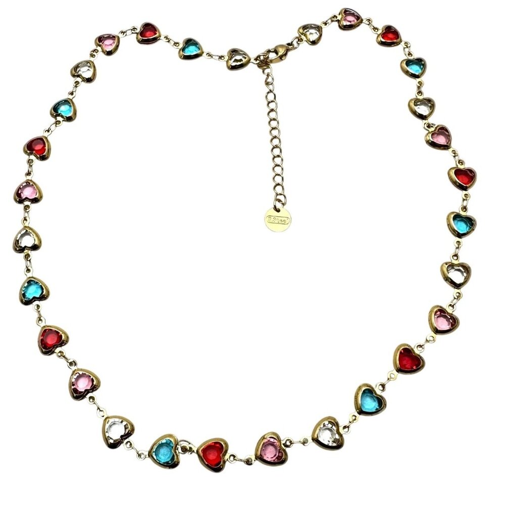 Womens Multicolor Crystal Heart Gold Plated Choker Necklace 16 to 18 Inch New